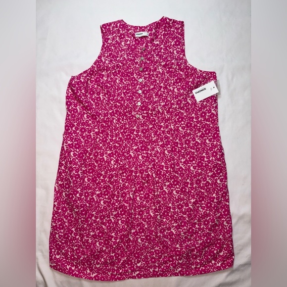 Sonoma NWT Size L Pink Ditsy Floral Pocket Sleeveless Pintuck Mini Dress - Picture 2 of 9